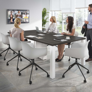 meeting room chair gray with casters plastic fixed armrests 2