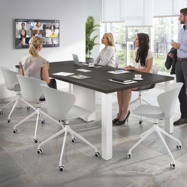 meeting room chair white gray with casters plastic fixed armrests 2
