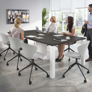 meeting room chair gray with casters plastic fixed armrests 2