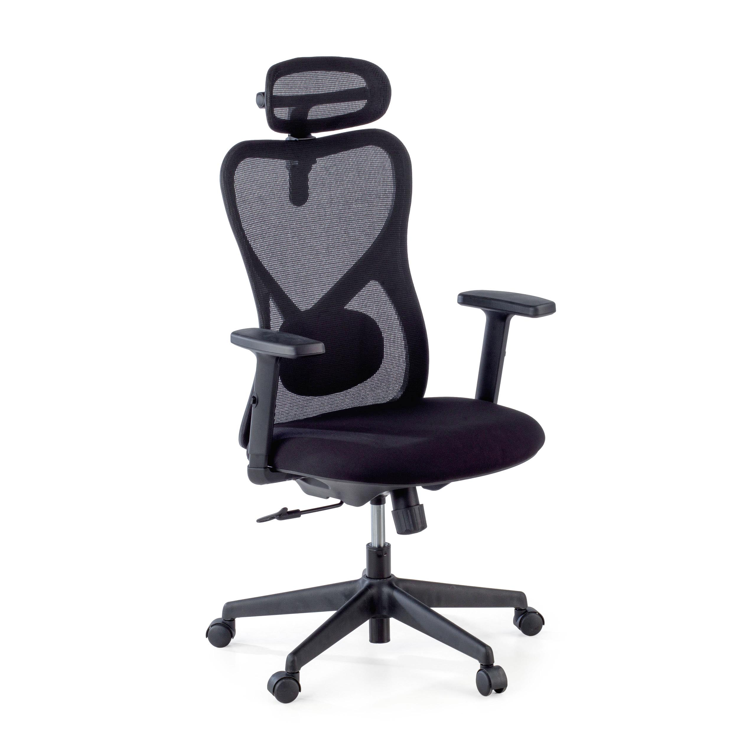 Fusion black office chair with headrest, lumbar support