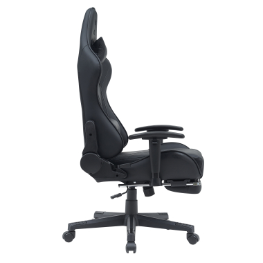 gaming chair black epic synthetic leather movable armrests lumbar and cervical cushion headrest extendable footrest 7