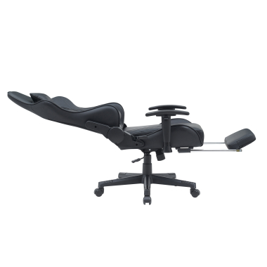 gaming chair black epic synthetic leather movable armrests lumbar and cervical cushion headrest extendable footrest 4