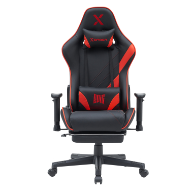 gaming chair red epic synthetic leather movable armrests lumbar and cervical cushion headrest extendable footrest 3