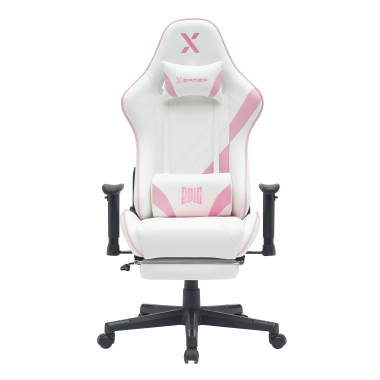 gaming chair white pink epic synthetic leather movable armrests lumbar and cervical cushion headrest extendable footrest 3