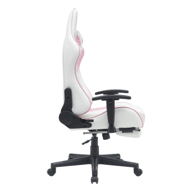 gaming chair white pink epic synthetic leather movable armrests lumbar and cervical cushion headrest extendable footrest 7