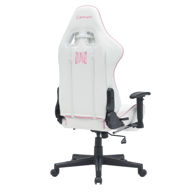 gaming chair white pink epic synthetic leather movable armrests lumbar and cervical cushion headrest extendable footrest 8