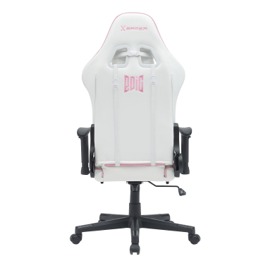 gaming chair white pink epic synthetic leather movable armrests lumbar and cervical cushion headrest extendable footrest 5