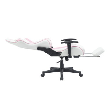 gaming chair white pink epic synthetic leather movable armrests lumbar and cervical cushion headrest extendable footrest 4