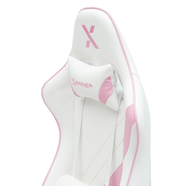 gaming chair white pink epic synthetic leather movable armrests lumbar and cervical cushion headrest extendable footrest 6