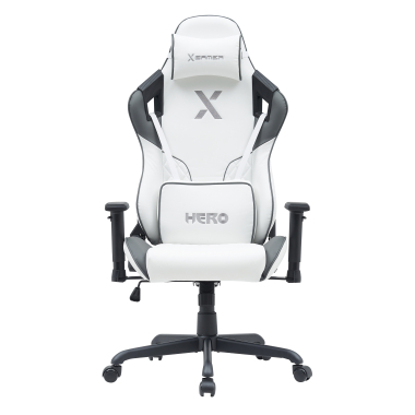 gaming chair white grey hero synthetic leather movable armrests lumbar and cervical cushion headrest 3