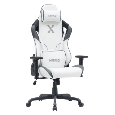 gaming chair white grey hero synthetic leather movable armrests lumbar and cervical cushion headrest 1