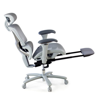 ergonomic chair white grey white frame mesh 3d adjustable armrests headrest extendable footrest 5