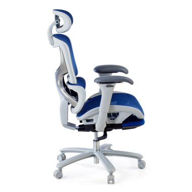 ergonomic chair white blue white frame mesh 3d adjustable armrests headrest extendable footrest 6