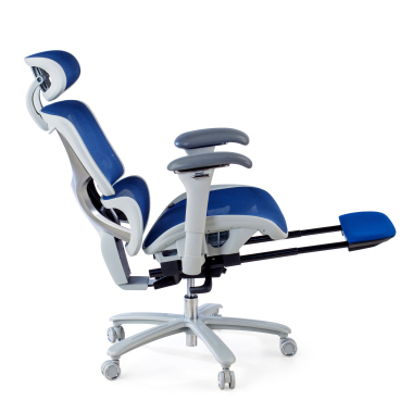 ergonomic chair white blue white frame mesh 3d adjustable armrests headrest extendable footrest 3