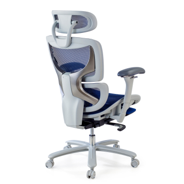 ergonomic chair white blue white frame mesh 3d adjustable armrests headrest extendable footrest 7