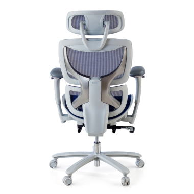 ergonomic chair white blue white frame mesh 3d adjustable armrests headrest extendable footrest 5