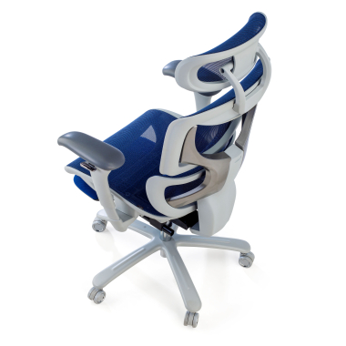 ergonomic chair white blue white frame mesh 3d adjustable armrests headrest extendable footrest 8
