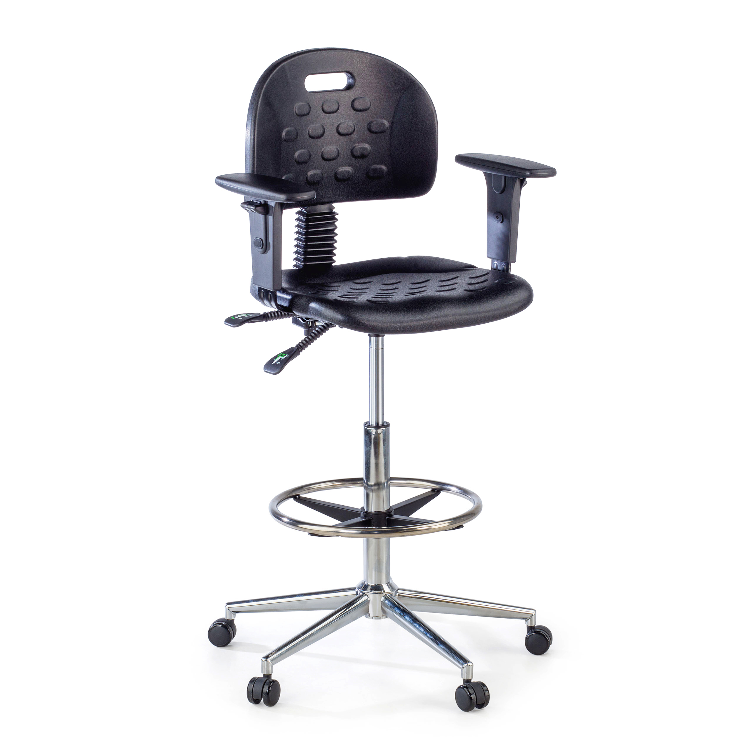 MaxWork X1 work stool with arms, footrest ring