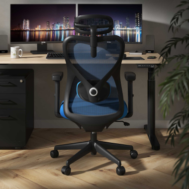 office chair blue black frame mesh 1d adjustable armrests lumbar support headrest 2