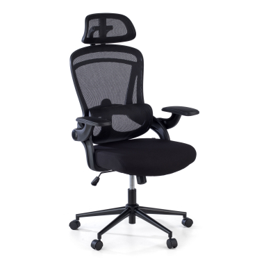 ergonomic chair black optima mesh flip up armrests double lumbar support headrest 1