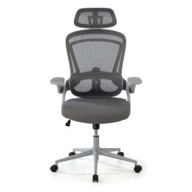 ergonomic chair white grey optima mesh flip up armrests double lumbar support headrest 3